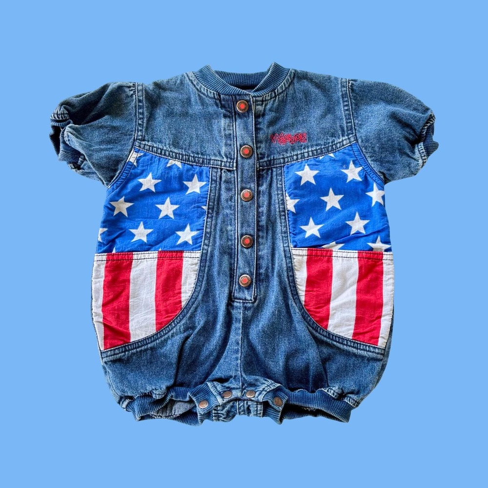 Vintage Weebok Red White Blue Fourth of July Bubble Romper, Size‎ 12 Months